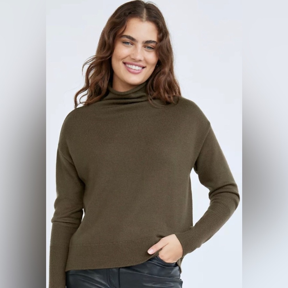 Aritzia Wilfred Cyprie Mock Neck 100% Merino Wool Sweater,Size-XS,Color-Olive